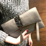 Elegant Vintage Style Clutch Bag, Commuter Envelope Bag With Tassel, Crossbody Bag With Removable Chain Strap
