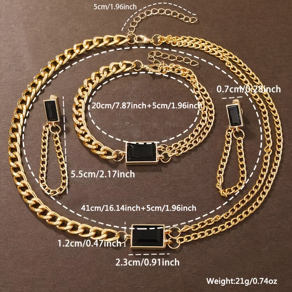 Elegant 5pcs Women's Fashion Watch & Jewelry Set - Vintage Faux Leather Band Quartz Watches with Crystal Accents, Zinc Alloy Case