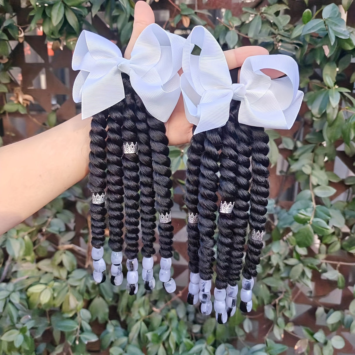 2pcs Delicate Braided Ponytail Hair Extensions - Exquisite Beads Decorations, Twist Dreadlocks Design, Stylish Ponytails, Adorable Hair Bows - Perfect for Girls and Young Women, Ideal for Casual Daily Wear, Leisure Activities