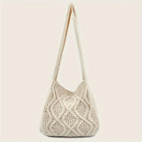 Trendy Literary Crochet Hobo Bag - Hollow Out Knitted, Crossbody, Stylish, Fashionable, and Spacious Handbag for Women
