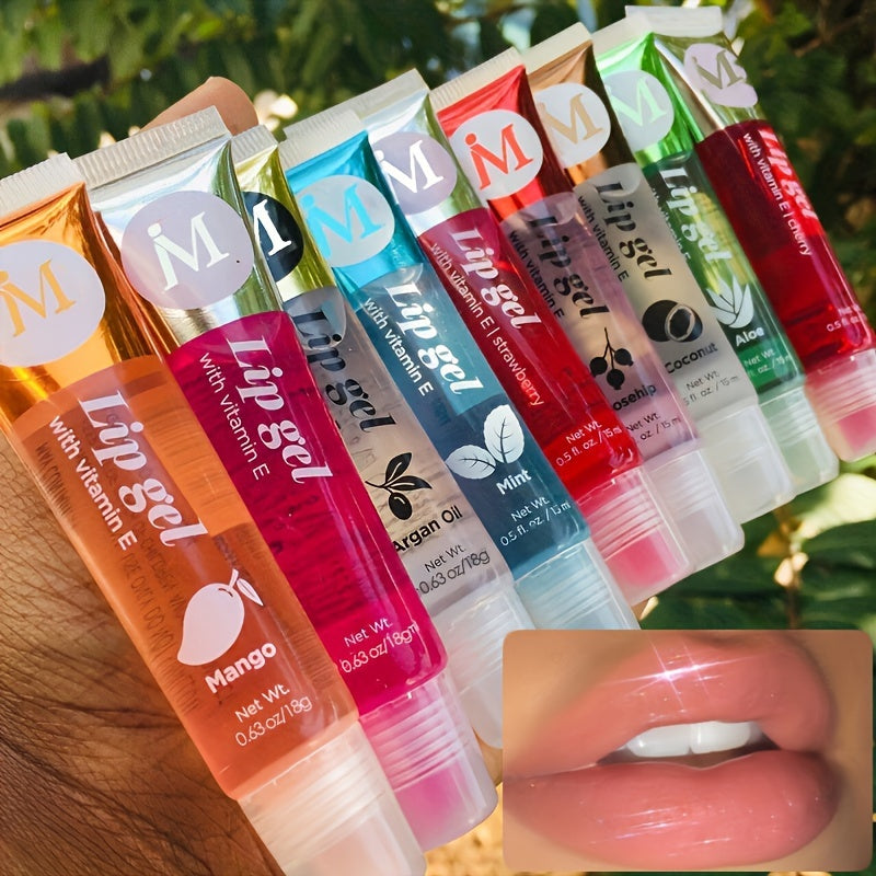 1/2/6pcs Ultra-Hydrating Lip Gel Collection - Nourishing Vitamin E, Rosehip, Argan Oil, Mint, Aloe, Coconut Moisturizing Transparent Lip Gloss with Plant Squalane - Random Color, Long-Lasting, Non-Sticky, Clear Lip Oil for So