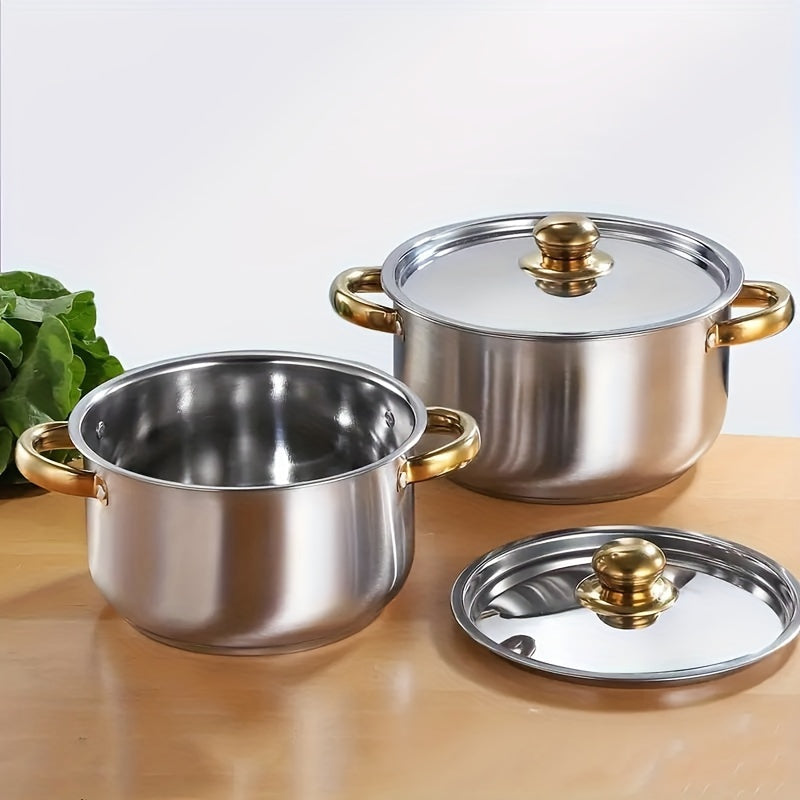 10-Pieces Stainless Steel Cookware Set - Kitchen & Dining Essential For Induction Cooking, Stockpot, Ricotta Pot, Double Handle With Pot Lid, Suitable For Soup, Hotpot, Pasta, Seafood Soup, Rice Cooker