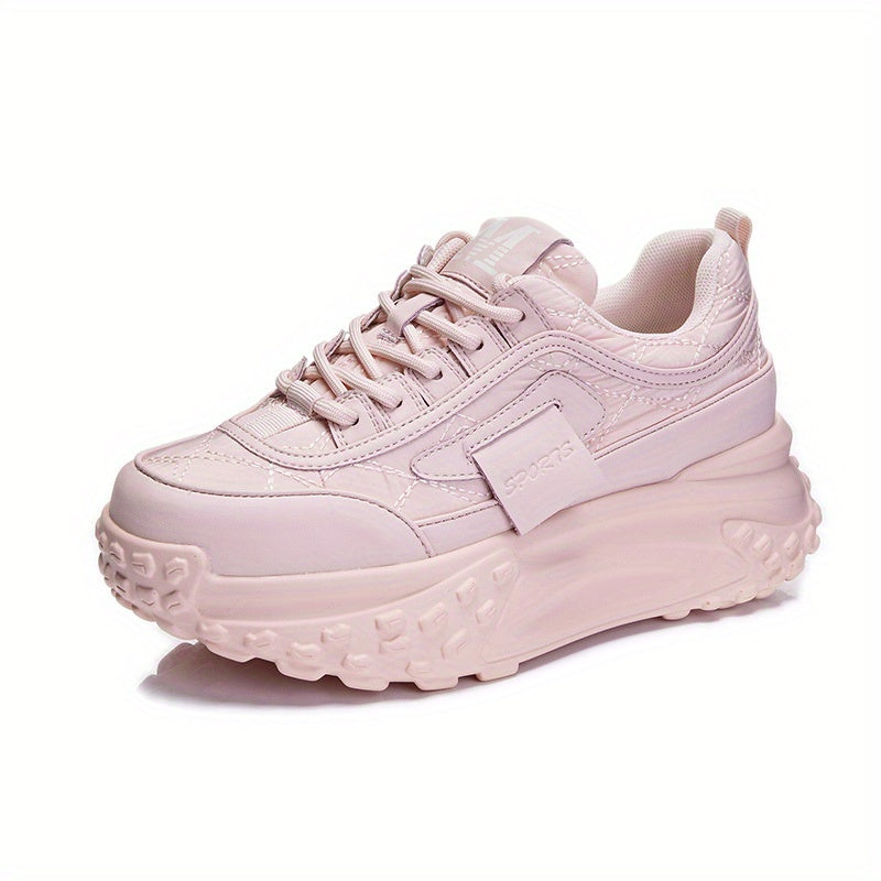 Women's Simple Pure Color Thick Bottom Running Shoes, Soft Comfortable Lace Up Sneakers, Versatile Non-slip Sports Shoes
