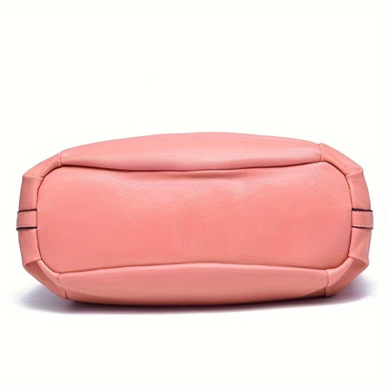 Durable Womens Large Capacity PU Leather Handbag - Stylish Textured Solid Color Shoulder Bag - Perfect Commuter Hobo Style for Work or Everyday