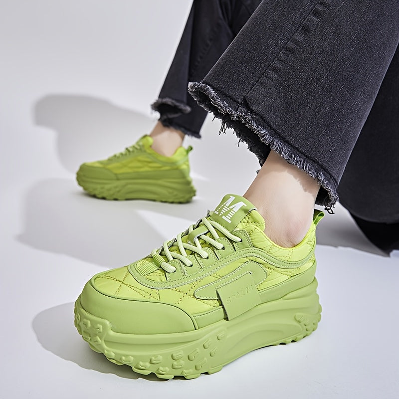 Women's Simple Pure Color Thick Bottom Running Shoes, Soft Comfortable Lace Up Sneakers, Versatile Non-slip Sports Shoes