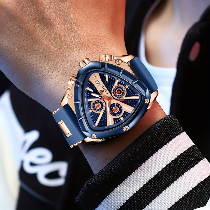 Sports Triangle Mens Watches, Luminous Pointers Fashion Rubber Strap Waterproof Irregular Quartz Wristwatch