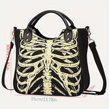 Halloween Skeleton Print Handbag, Luminous Horror Night Canvas Crossbody Bag, Gothic Ghost Skull Elf Tote Bag - Perfect for Carnival Mardi Gras Music Festival