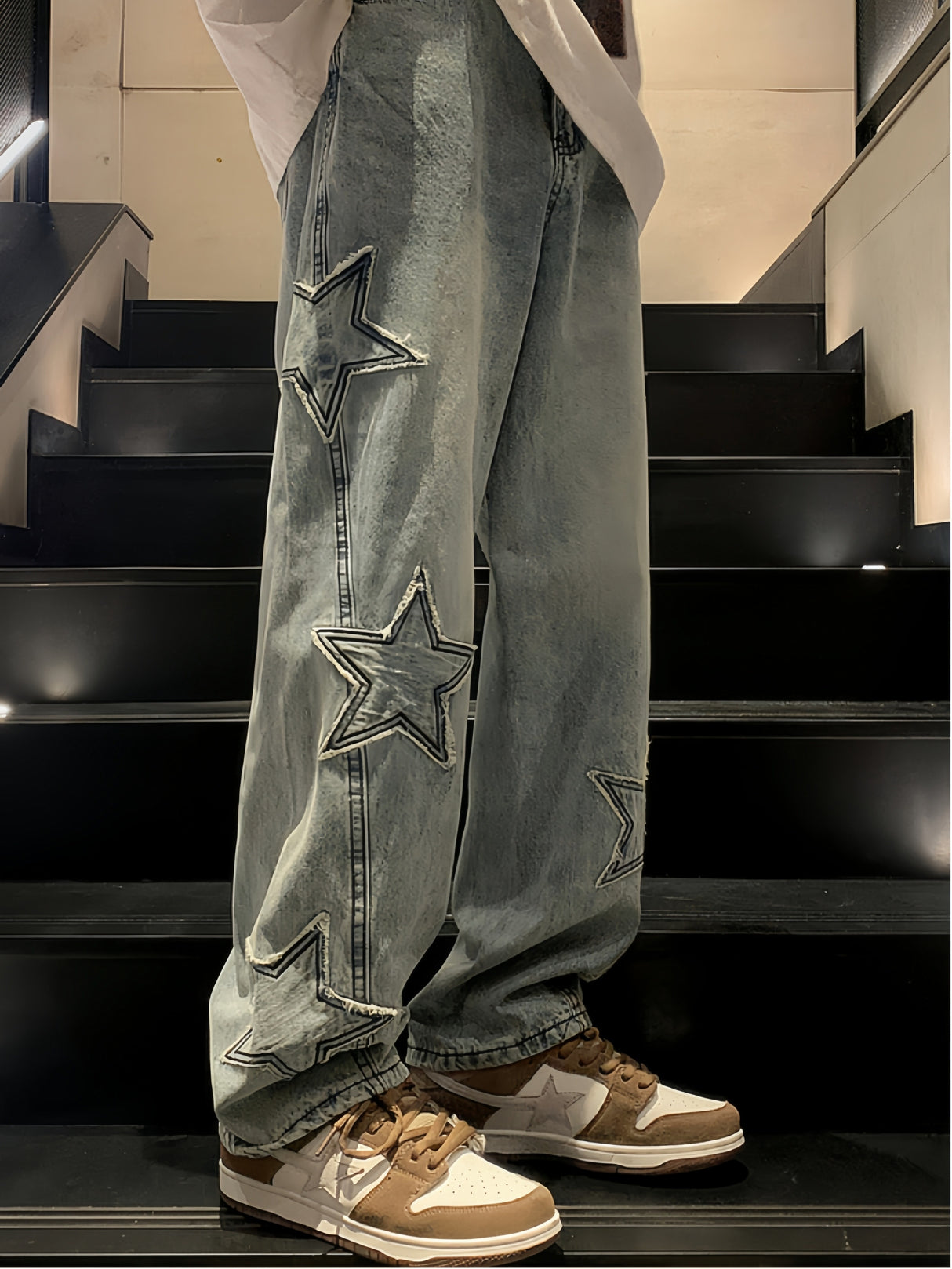Y2k Baggy Jeans For Men, Hip Hop Grunge Demin Pants Wide Leg Loose Joggers Star Graphic Jeans