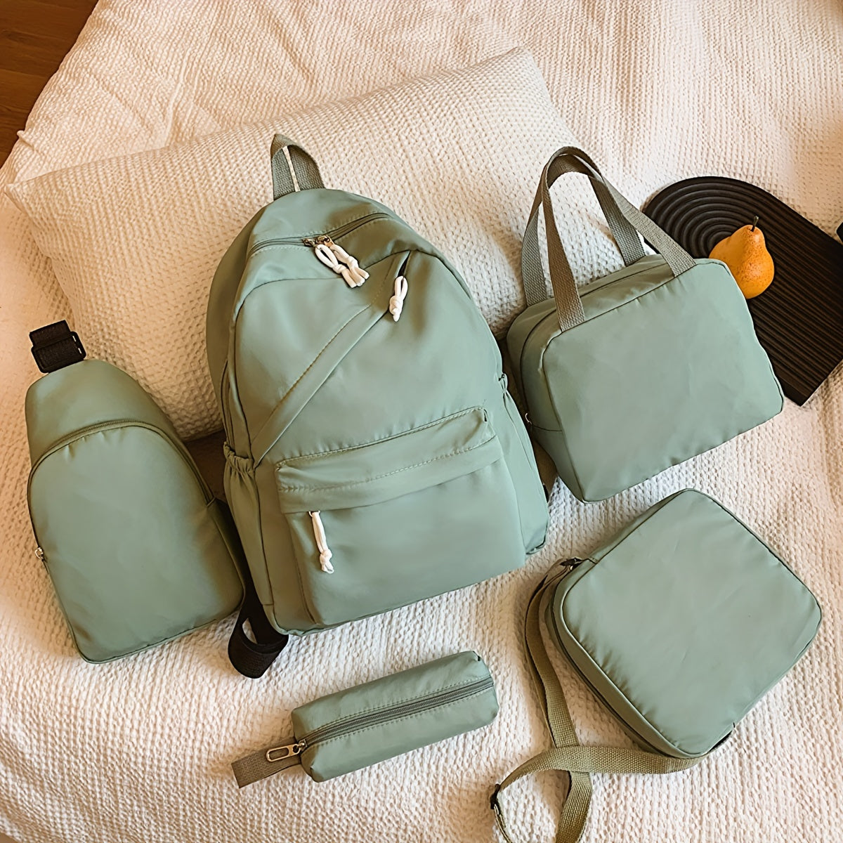 5pcs/set Multi-functional College Bag Set - Solid Color Laptop Backpack with Chest Bag, Handheld Bag, Sling Bag, and Pencil Pouch for Men and Women's Daily Commute
