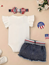 My 1st 4th of July Baby Girl Clothes Newborn Independence Day Outfits Infant Ruffle Romper + Short Jean Skirt + Headband 0-18 Months, for Outdoor