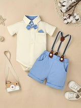 Baby Boy Clothes Infant Little Gentleman Romper + Strap Pants + Bowtie 3pcs Outfits 0-18 Months