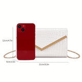 Women's Elegant Envelope Clutch Bag With Detachable Chain Strap, Faux Leather Crocodile Pattern, Metal V-Bar Flap, Daily Shoulder Crossbody Purse