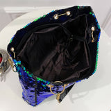 Large Capacity Sequin Glitter Tote Bag - Sparkly Bling Metal Chain Shoulder Bag with Fixed Straps, Polyester Lining, and Zipper Closure - Perfect Casual Commuter Bag for Carnaval and Everyday Use, Great Gift Idea