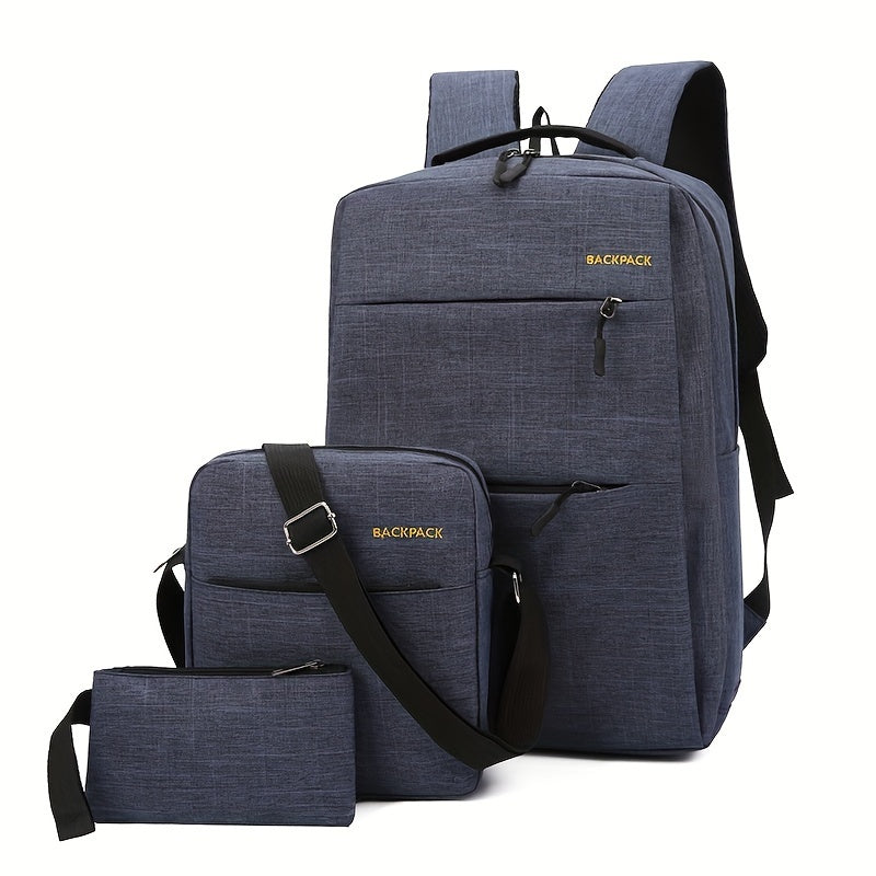 Korean Fashion Three-piece Set of Large-capacity Backpack, Simple and Trendy Backpack, Multifunctional School Bag for Men