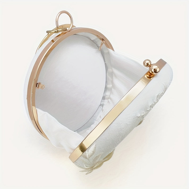 Vibrant Floral Embroidery Round Clutch Bag - Stunning Wedding Party Purse for Women, Elegant Hanfu Accessories with Delicate Flower Pattern, Perfect for Banquet and Formal Occasions
