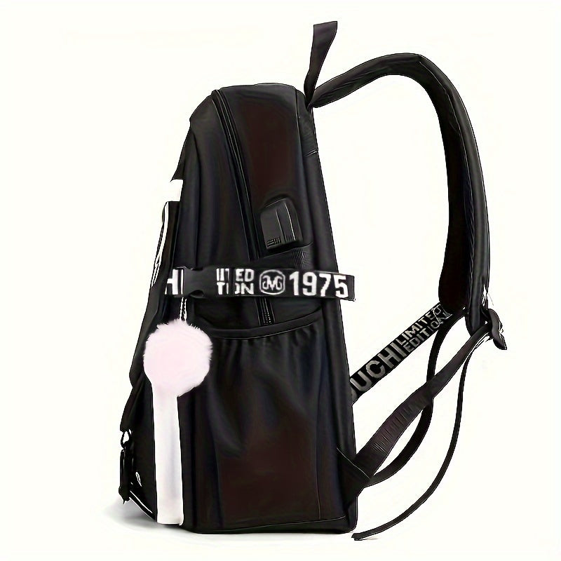 Sanrio Hello Kitty Backpack for Women, Preppy Style Nylon School Bag with Polyester Lining, Large Capacity Zippered Foldable Outdoor Travel Rucksack with Cute Fashionable Design
