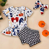3pcs Baby Girl 1st Halloween Clothes Ruffle Sleeve T Shirt Top+Polka Dot Short+Headband Witch Costume Outfits
