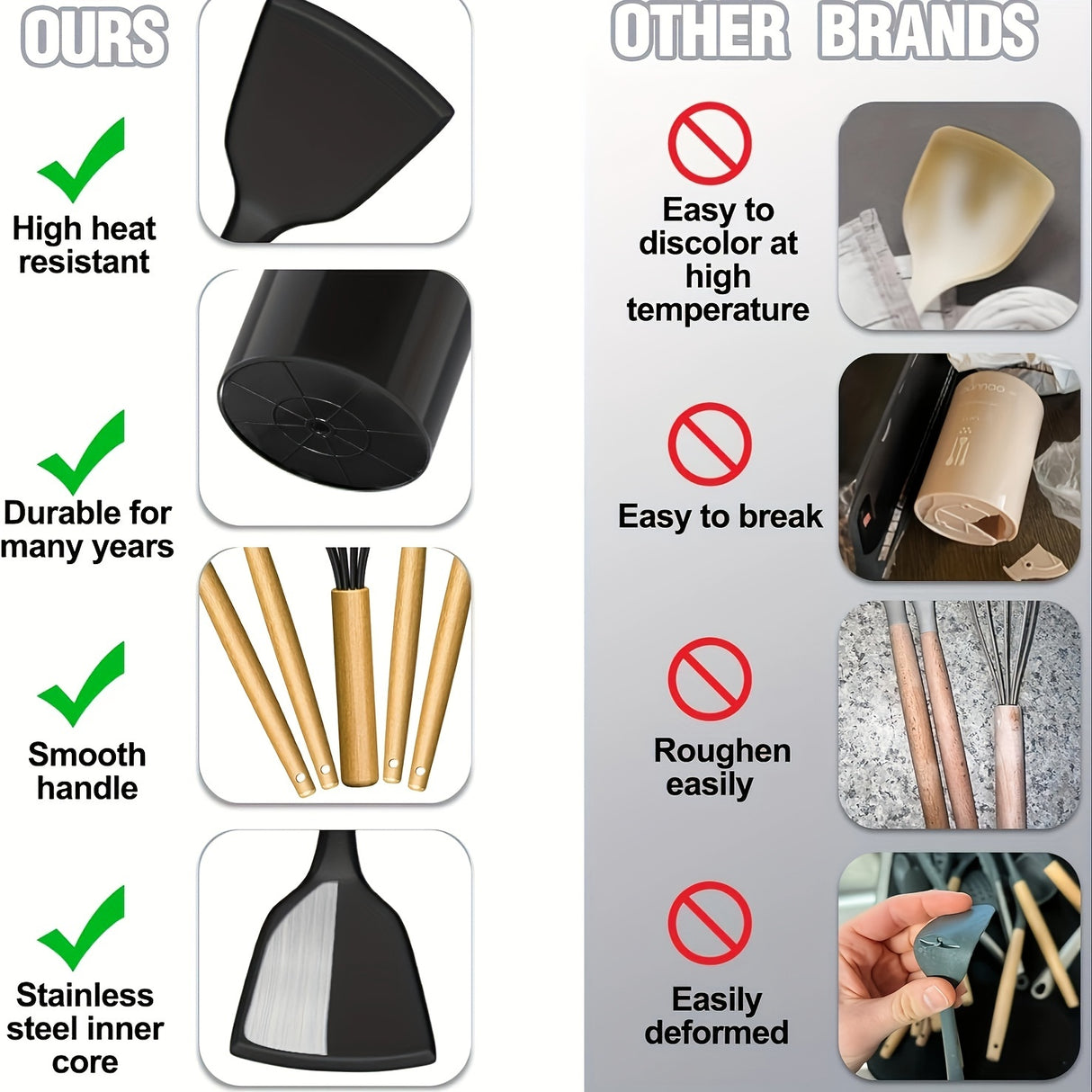 44pcs Non-Stick Silicone Kitchen Utensil Set with Wooden Handles, Includes Stainless Steel Grater & Bottle Opener