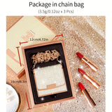 Velvet Texture Matte Lipstick Set - Long Lasting, Waterproof, Smudge Proof, Retractable Red Lipstick with Slivery Chain Bag Package Valentine's Day Gifts