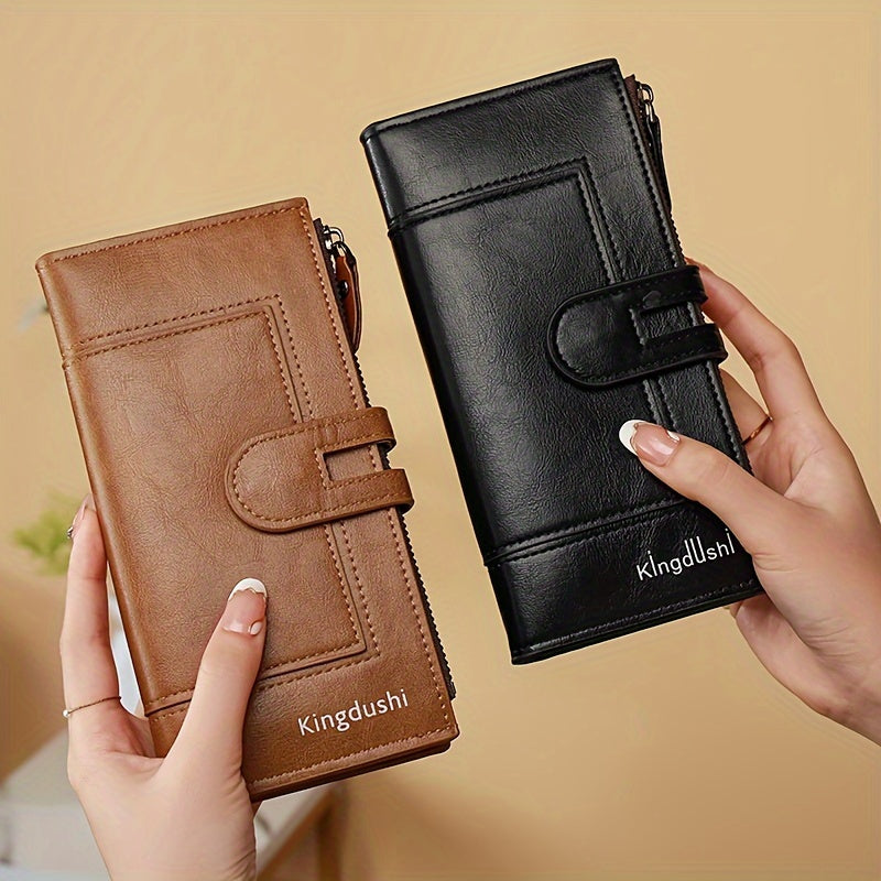 Double Zipper Long Wallet, Foldable PU Leather Coin Purse, Multi Card Slots Clutch Bag