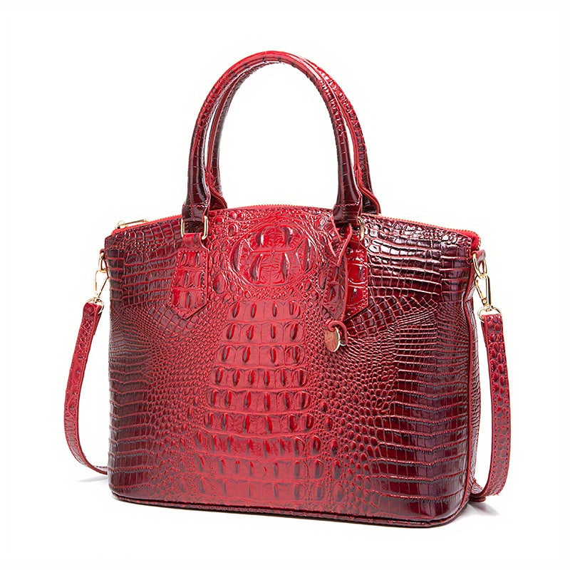 Fashion-Forward Crocodile Pattern Tote Bag - Double Handle Work Purse with Secure Zipper Closure - Perfect for Stylish, Professional Women - A Trendy Daily Accessory