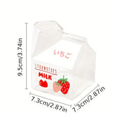 1pc Adorable Kawaii Glass Milk Carton Mug - 12 Oz Microwave Safe, Reusable, BPA-Free, Square-Shaped, Recyclable, Multipurpose Cup with Strawberry, Peach, Avocado, and Banana Print for Breakfast and Coffee