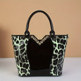 Elegant Leopard Pattern Handbag, Bright PU Leather Crossbody Bag, Fashion Double Handle Purse For Women
