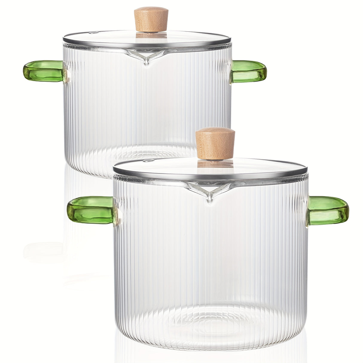 2-Piece Set Glass Cooking Pot With Lid - Transparent Glass, Double Handle - For Cooking Noodles, Pasta, Soup, Milk & More - Suitable for Everyday Cooking - Ideal Gift for Foodies & Home Cooks