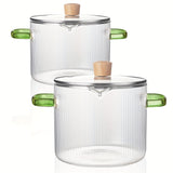 2-Piece Set Glass Cooking Pot With Lid - Transparent Glass, Double Handle - For Cooking Noodles, Pasta, Soup, Milk & More - Suitable for Everyday Cooking - Ideal Gift for Foodies & Home Cooks