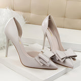 [High Heels for Wedding Party Women] Women's Elegant Bowknot Decor Stiletto Heels, FashionPointed-Toe Pumps, Cut-Out Side Design Heels, Wedding Party Prom High Heels For Women
