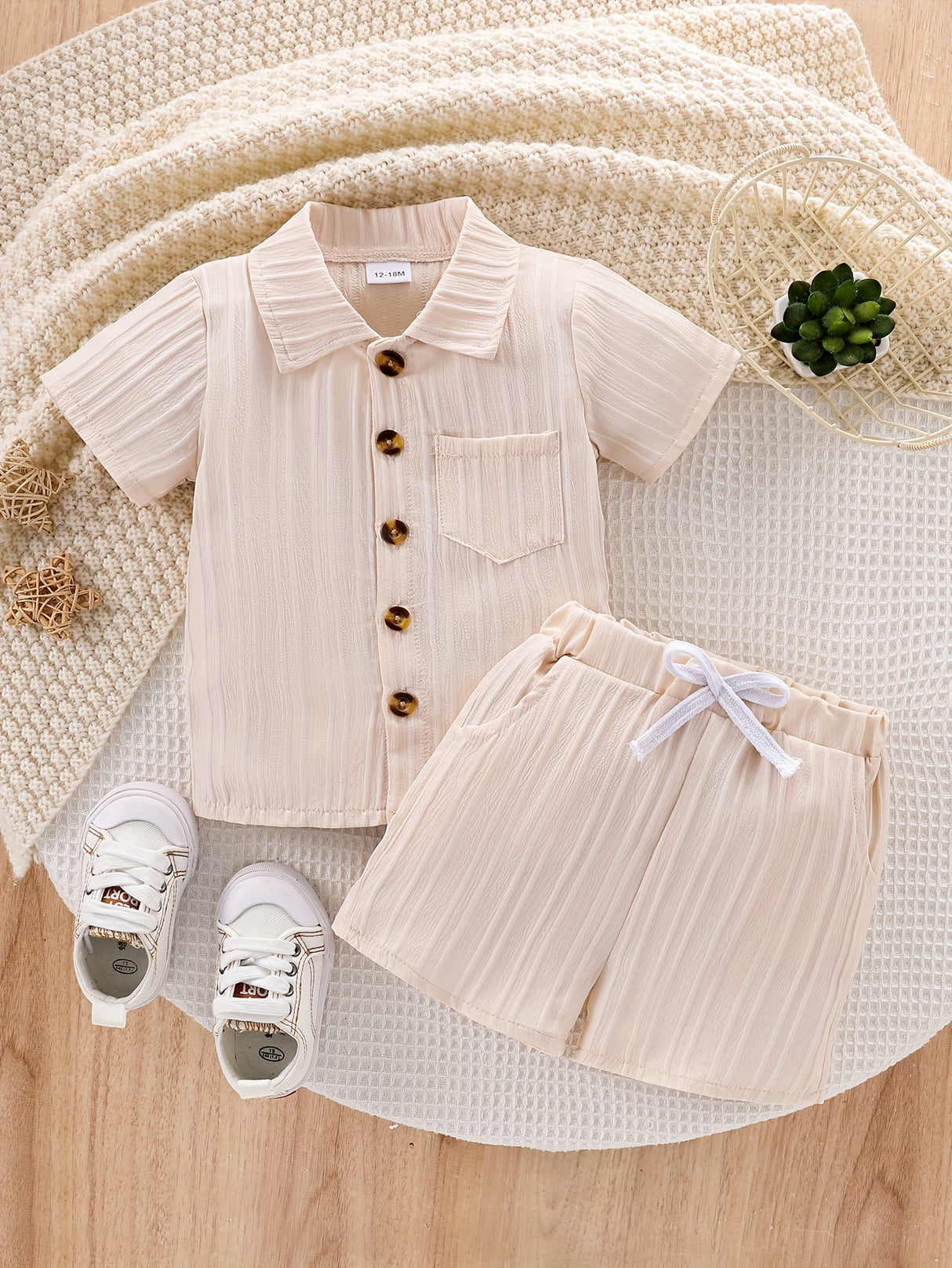 Baby Boy Clothes Summer Shorts Set Short Sleeved Solid Color Shirt Top + Shorts Set 12 Months-5T