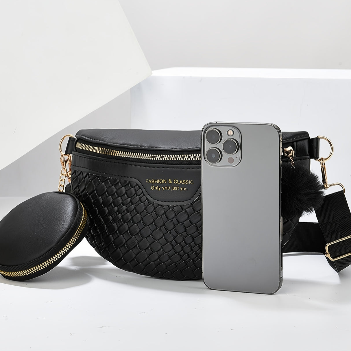 Women's PU Leather Waist Pack Fanny Pack with Adjustable Strap, Black Solid Color Sports Belt Bag, Lightweight Chest Pouch with Zipper Closure, Casual Fashion Crossbody Bag with Polyester Lining - Guangzhou Lightweight Sports