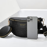 Women's PU Leather Waist Pack Fanny Pack with Adjustable Strap, Black Solid Color Sports Belt Bag, Lightweight Chest Pouch with Zipper Closure, Casual Fashion Crossbody Bag with Polyester Lining - Guangzhou Lightweight Sports