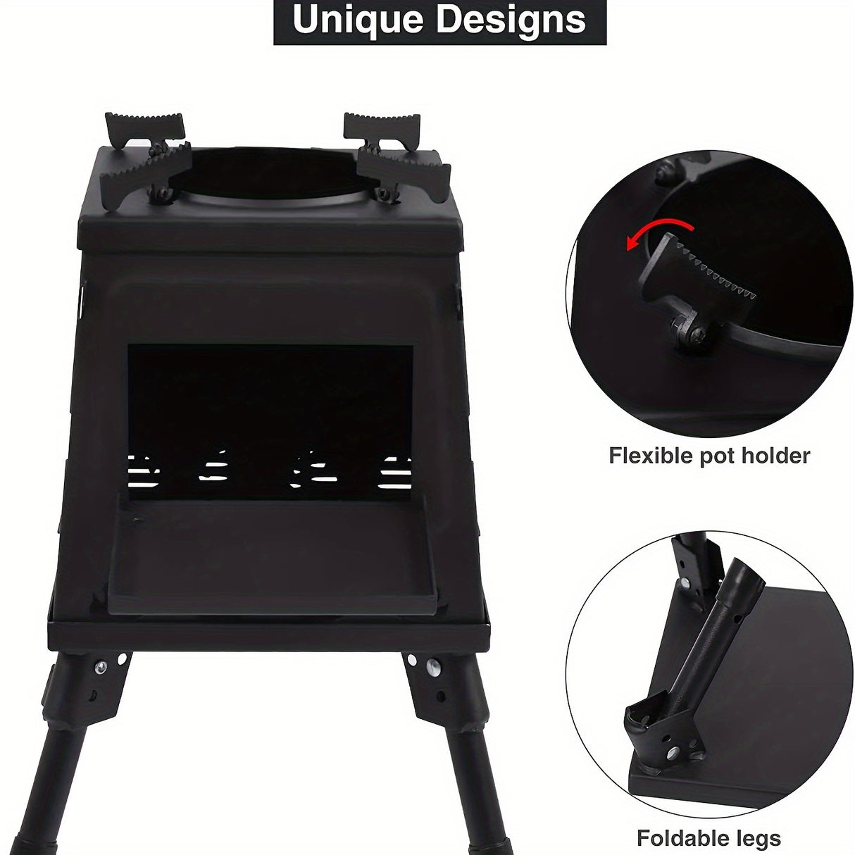 Wood Burning Camp Stove, Portable Cast Iron Wood Stove For Outdoor Hiking Picnic BBQ Travel, Black