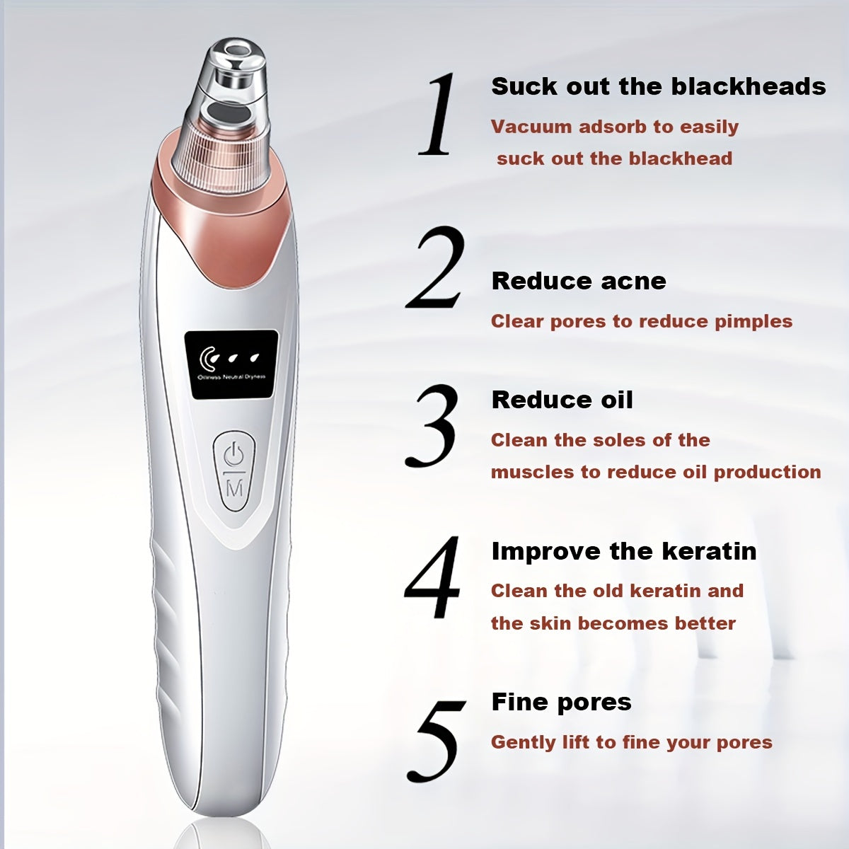 Blackhead Remover Pore Vacuum - Electric Facial Pore Cleaner Acne White Head Pimple Extractor Rechargeable Blackhead Removal Tool - 3 Suction Power, 5 Probes For Women & Men
