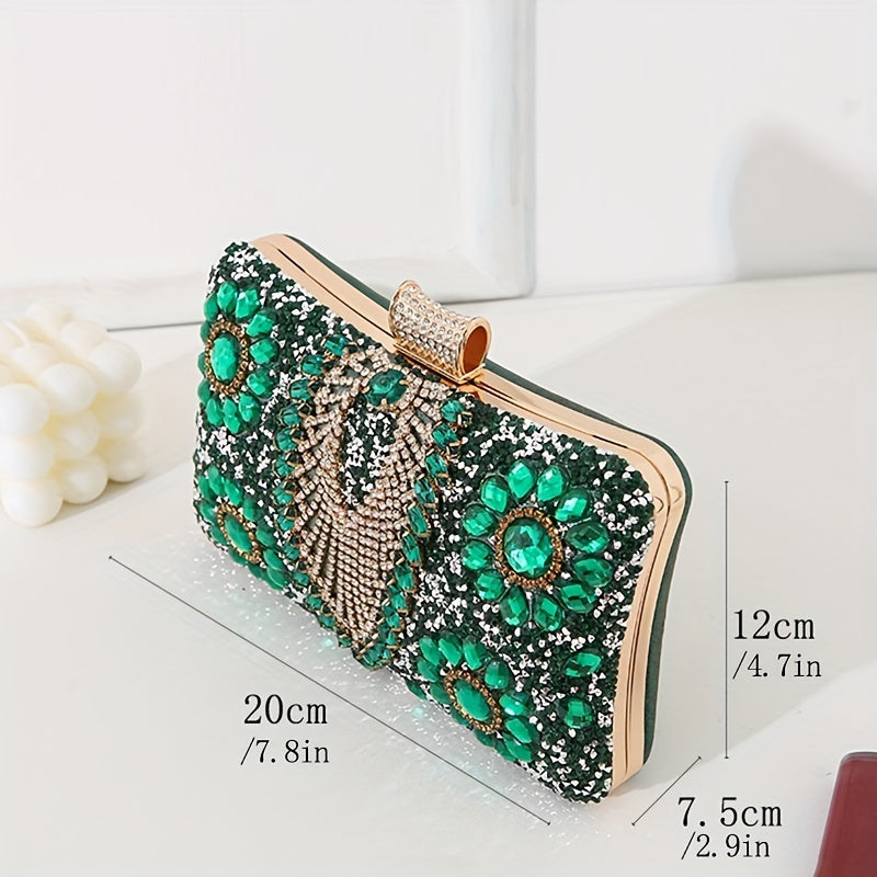 Vintage Glamour Ladies' Cocktail Clutch Bag - Sparkling Rhinestones, PU Leather, Optional Chain Shoulder Strap, Stylish Party Prom Handbag with Classic Design and Timeless Elegance