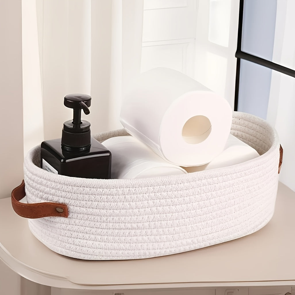1pc Woven Storage Basket with Handle, Multifunctional Desktop Storage Box, Toilet Paper Storage Box On Top Of Toilet Top, double handle desktop home organizer - perfect bathroom essentials