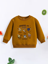 1pc Toddler Boys' Casual Long Sleeve "Armor of God" Print Pullover Sweatshirt, Polyester Knit Cartoon Pattern, Round Neck, Elastic Fabric, Loose Fit for Spring/Autumn