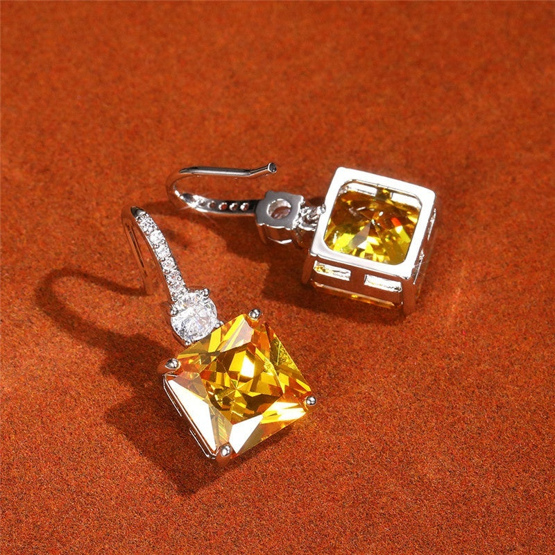 [Citrine Earrings] Exquisite Citrine Dangle Hanging Hook Earrings | for Women Bridal Wedding Jewelry