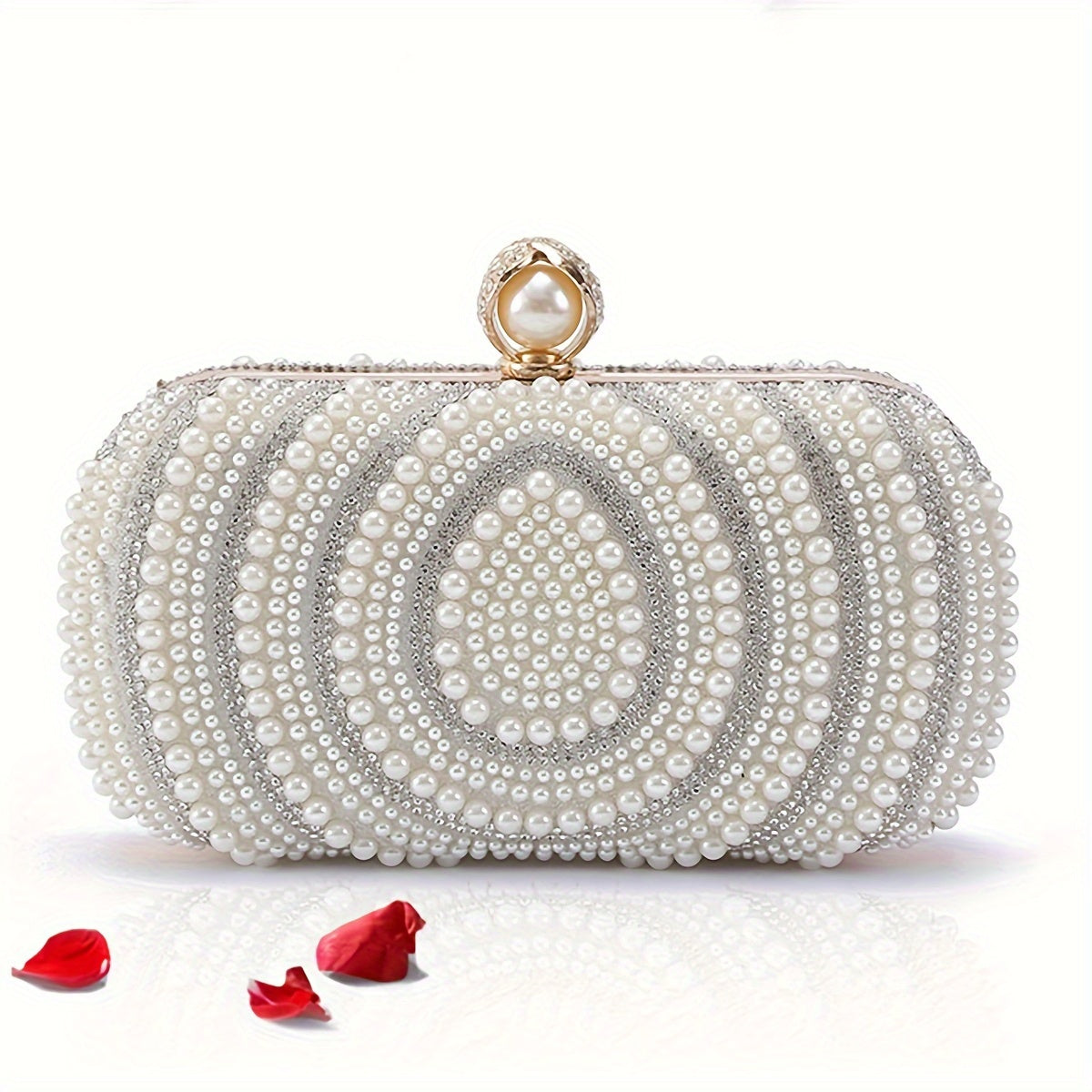 Elegant Striped Fabric Clutch Bag with Beaded Embellishment - Adjustable Strap, Lining, Buckle Closure - Perfect for Wedding Party, Prom, Formal Evening Events
