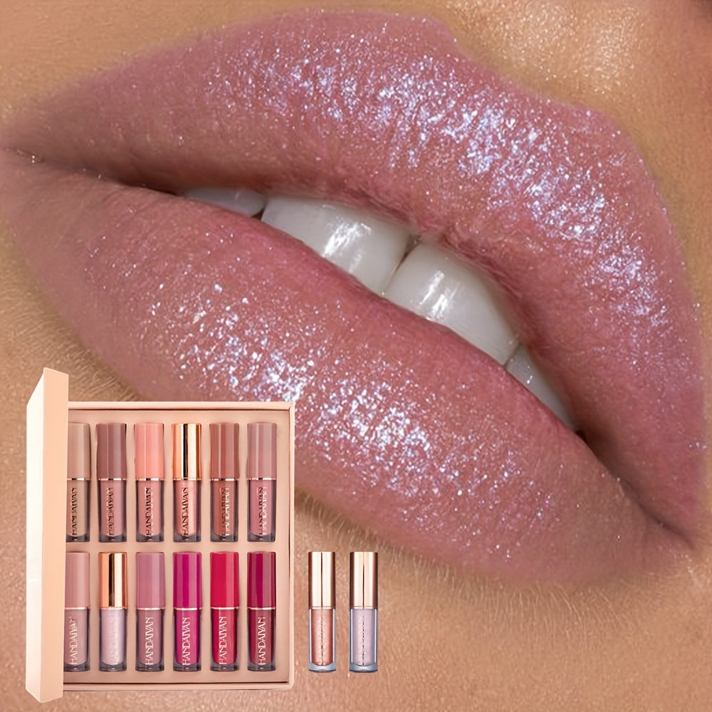 12 Colors Lip Gloss Set Liquid Lip Gloss Makeup Cosmetic Liquid Lipstick Smudge Proof Waterproof Lip Tint Set Mother's Day Gift