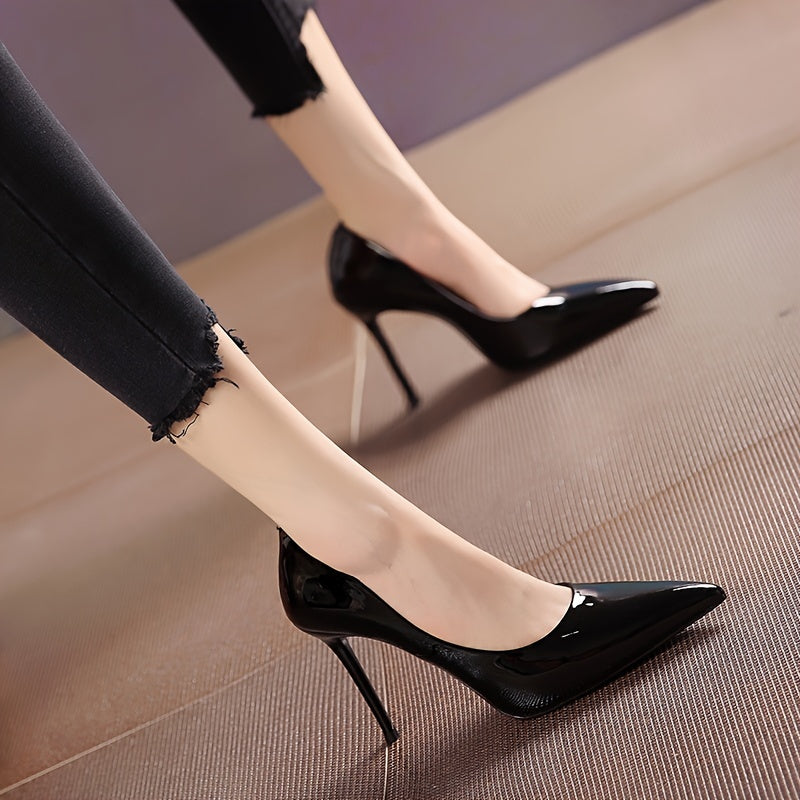 Chic Black Pointed-Toe High Heels for Women - Sleek French-Inspired Design, Faux Cover Stiletto Pumps with Rubber Sole, Perfect for All Seasons, Fashion Footwear|Sleek Stiletto Pumps|Elegant Pointed Heels, Stiletto Heels