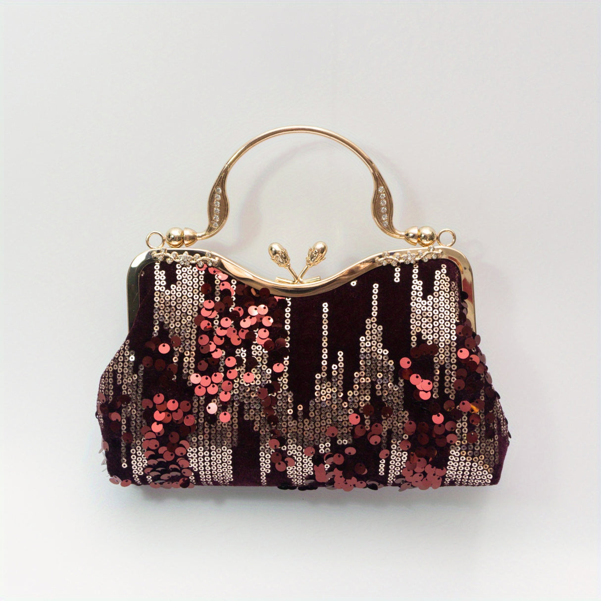 Luxurious Sequins Velvet Evening Clutch Bag - Women's Elegant Handbags for Banquet Wedding Party - Glitter Top Ring, Velvet Fabric, Small Size, Stylish Accessory for Formal Occasions
