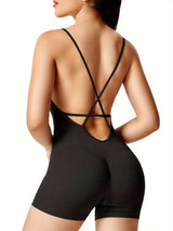 [Sexy Backless Romper Shorts] Sexy Backless Jeni Scrunch Butt Romper Shorts - Form Fitting Bodysuits For Women Body Shaper Workout Jumpsuits