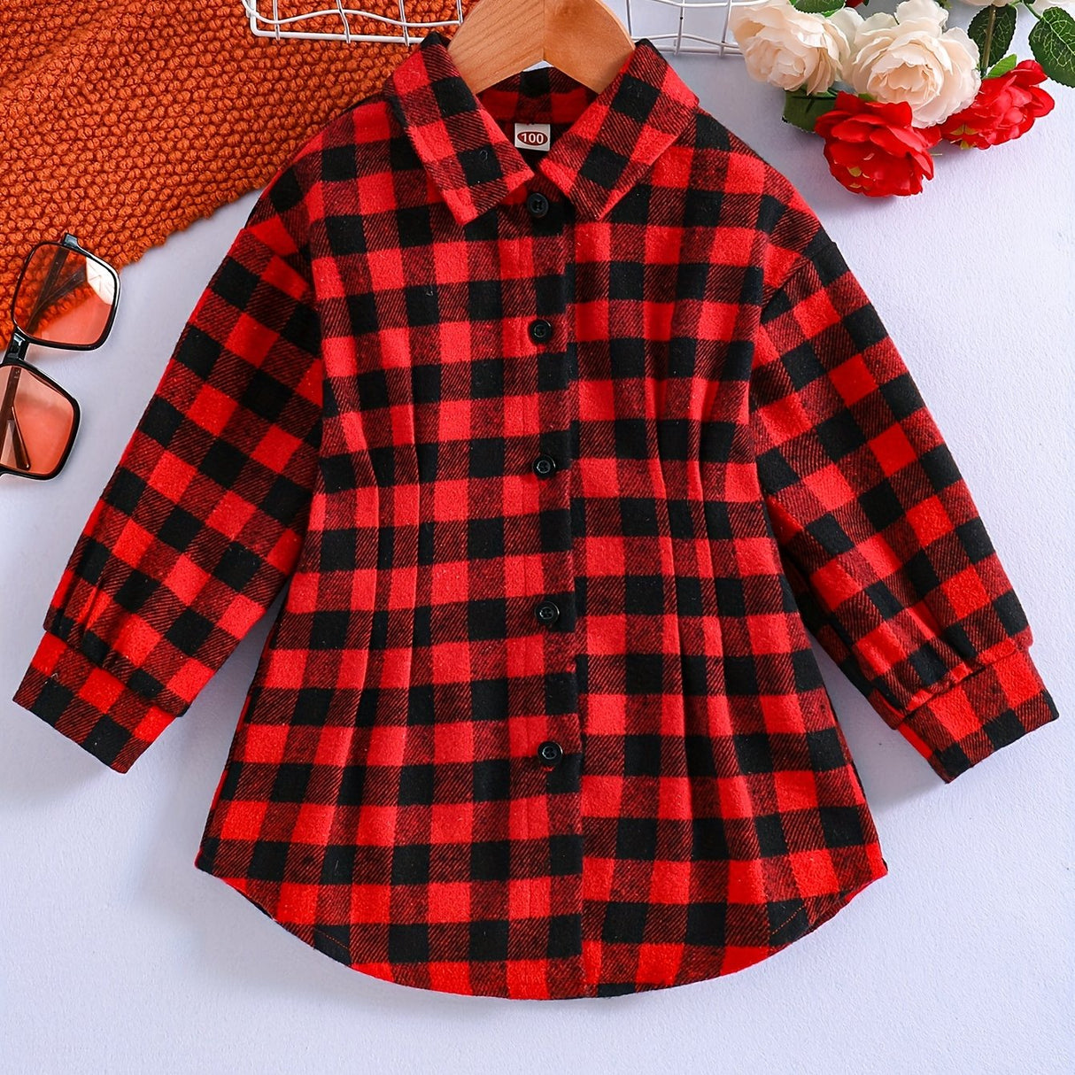 Vintage Style, Plaid Long Sleeve Button Front Shirt Kids Clothes Spring Fall
