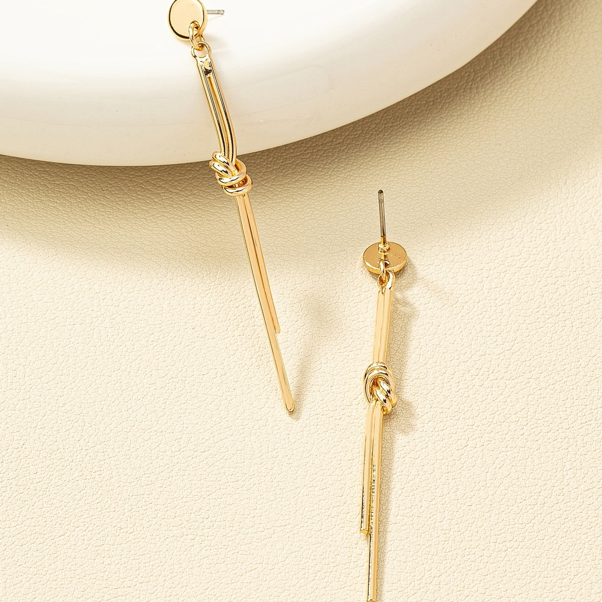 Knot Detail Drop Earrings Simple Metal Long Thread Shape Dangle Earrings Simple Daily Party Earrings