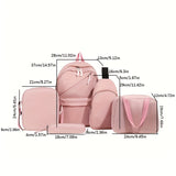 5pcs/set Multi-functional College Bag Set - Solid Color Laptop Backpack with Chest Bag, Handheld Bag, Sling Bag, and Pencil Pouch for Men and Women's Daily Commute