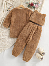 Double-sided Fleece 3pc Sets Toddler Girls Open Fron Jacket & Cami Tank Top & Jogger Pants Kids Clothes For Fall Winter Party