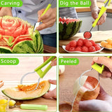 4-Piece Fruit Carving Knife Set - Stainless Steel Watermelon Slicer, Melon Baller Scoop, Seed Remover, Peeler - Multifunctional Fruit Shaping Kitchen Gadgets for Fruit Preparation & Decoration