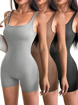 3Pcs Set Sleeveless Yoga Jumpsuits - High Stretch & Comfort Square Neck, Versatile Activewear for Women
